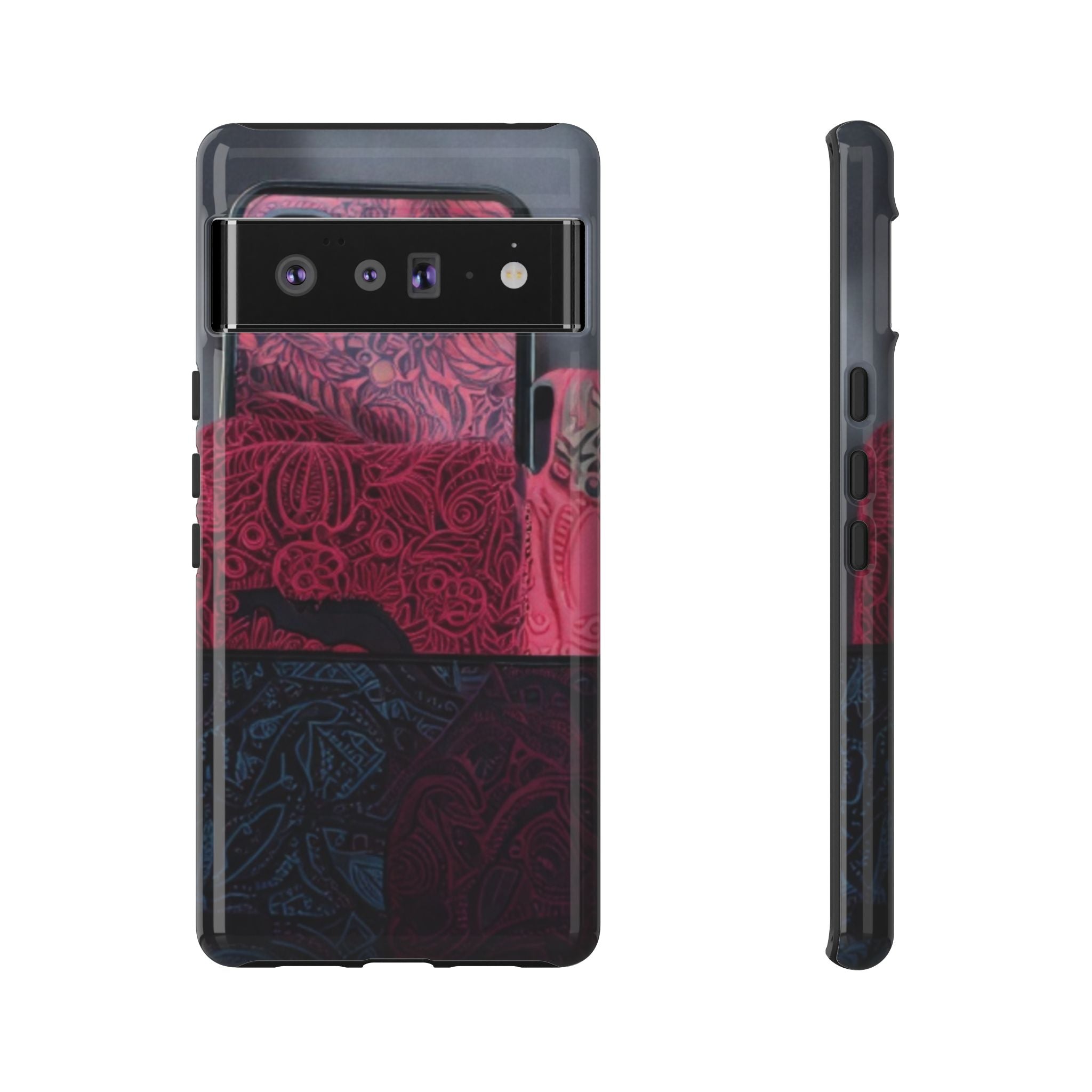 Floral Patchwork Tough Phone Case — Pink & Navy Doodle Design