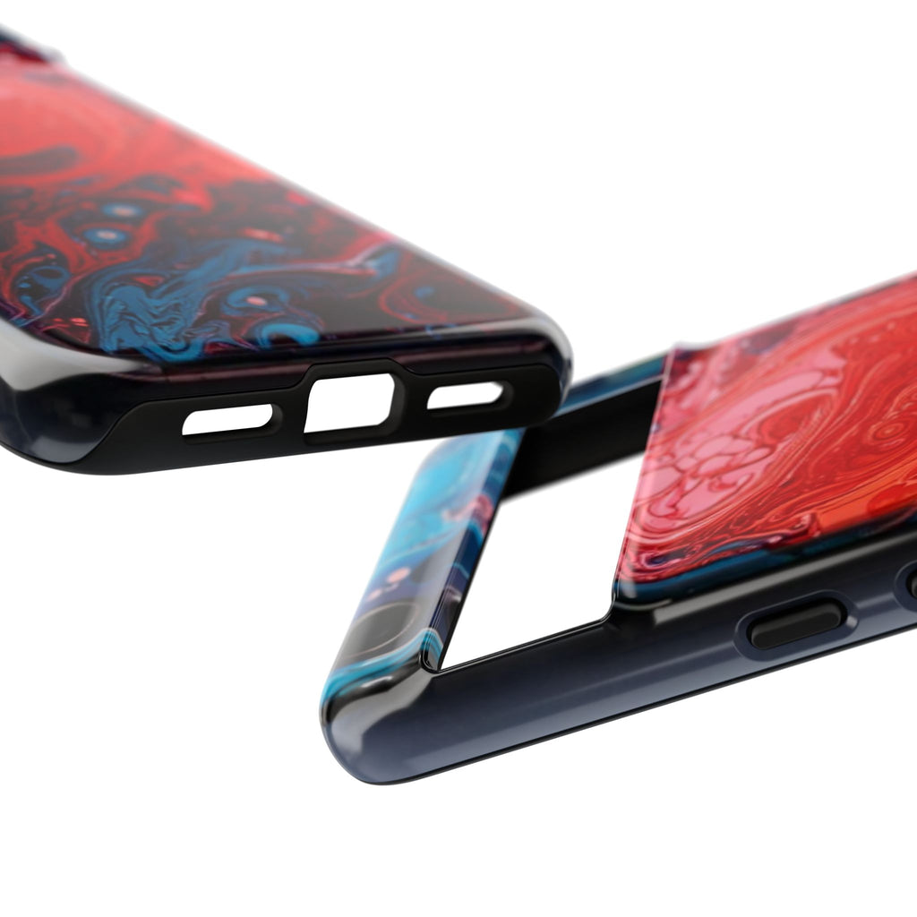 Abstract Red & Blue Swirl Tough Phone Case — Protective iPhone Cover with Fluid Art Design