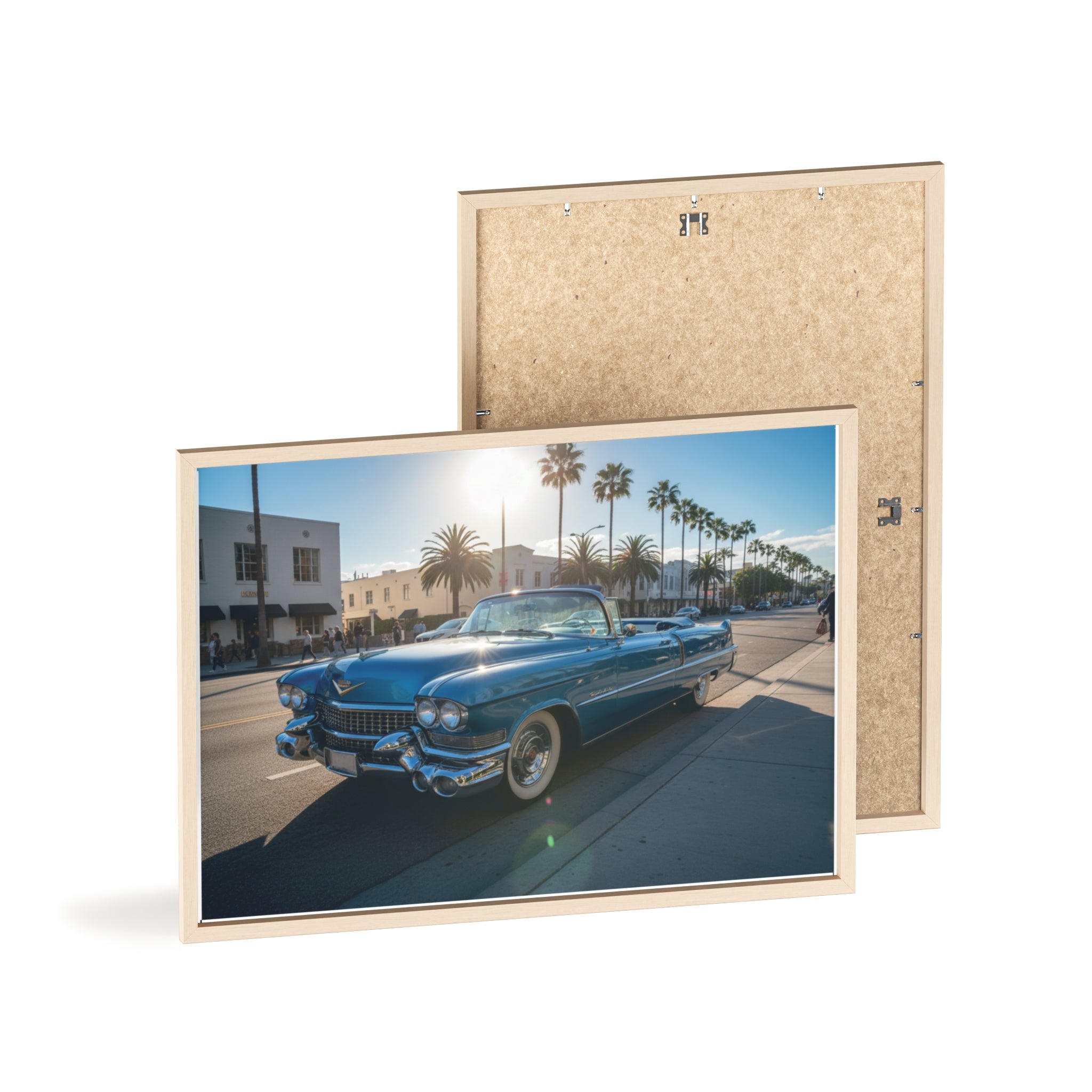 Framed Vintage Cadillac Poster – Retro Palm-Tree Coastal Car Wall Art