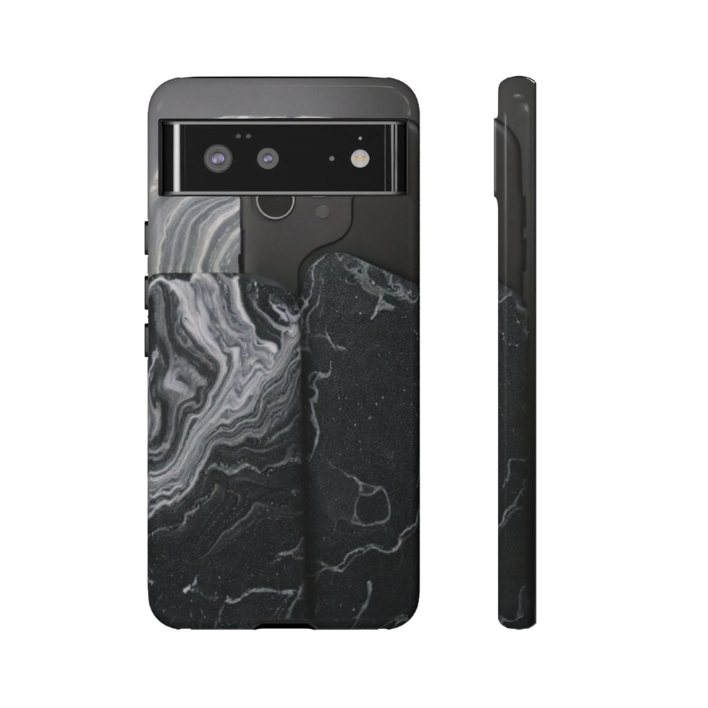 Black Marble Tough Phone Case — Protective iPhone Cover with Marble Texture