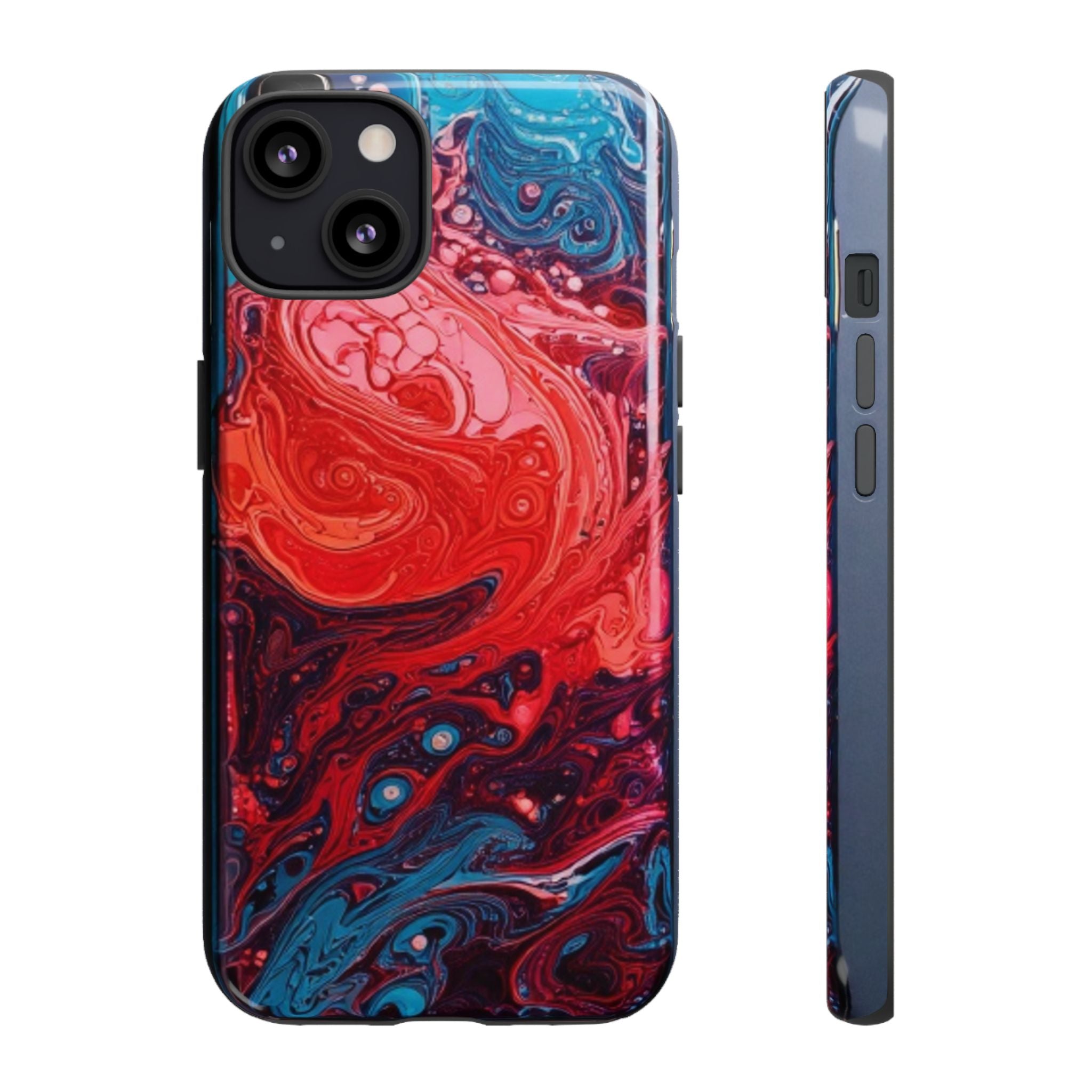 Abstract Red & Blue Swirl Tough Phone Case — Protective iPhone Cover with Fluid Art Design