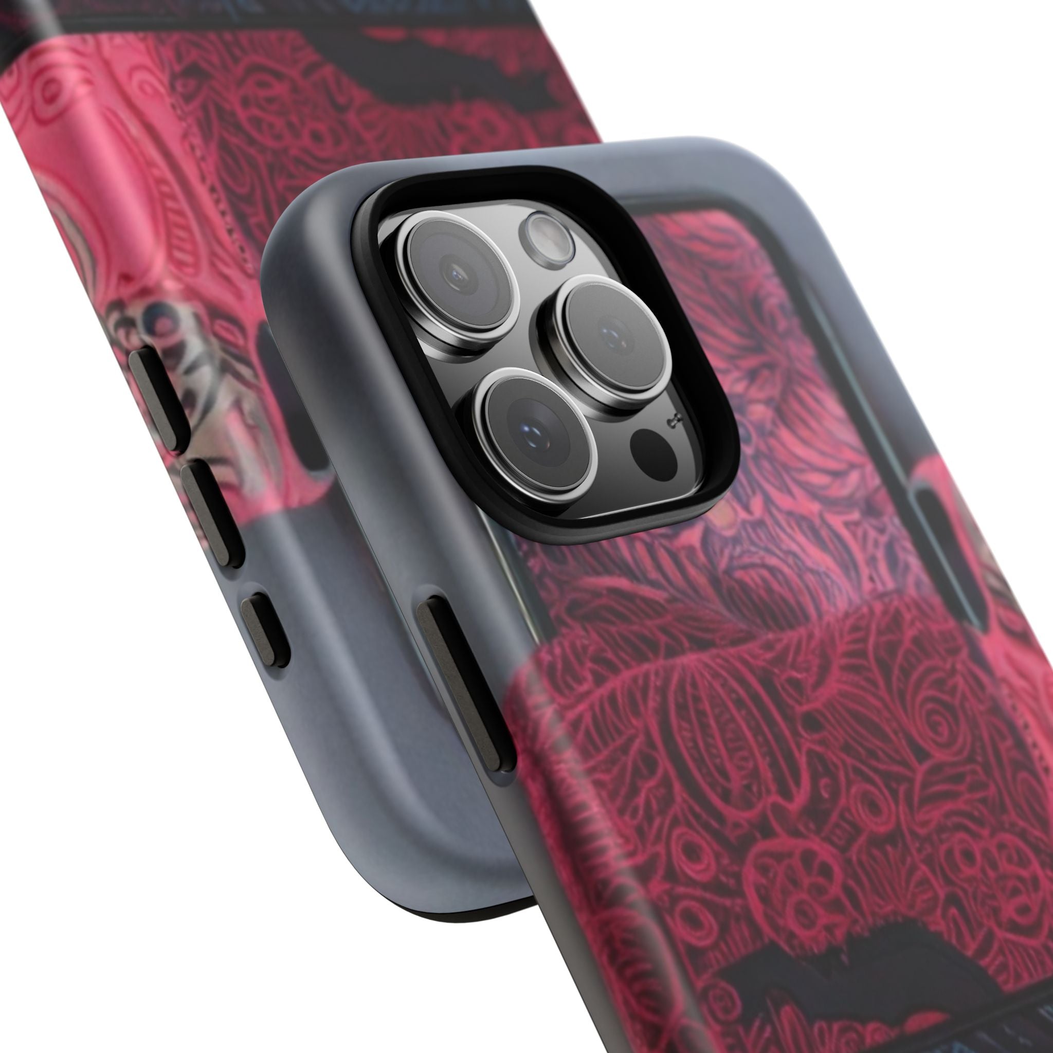 Floral Patchwork Tough Phone Case — Pink & Navy Doodle Design