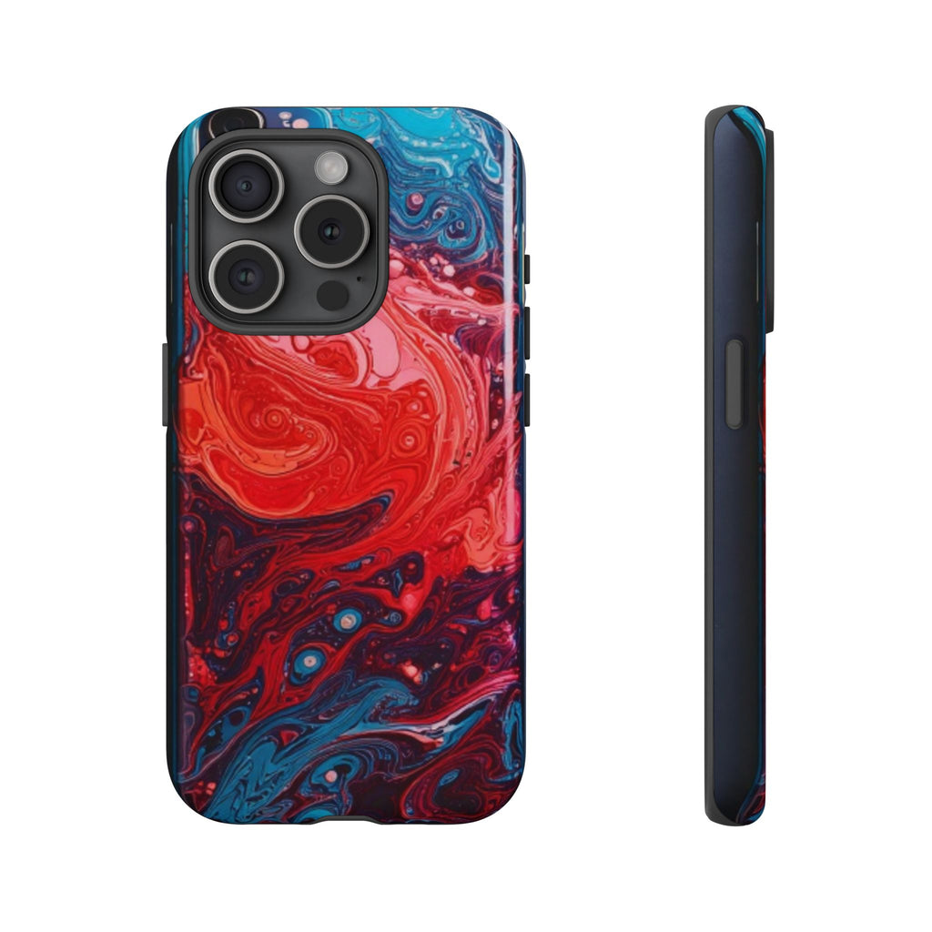 Abstract Red & Blue Swirl Tough Phone Case — Protective iPhone Cover with Fluid Art Design