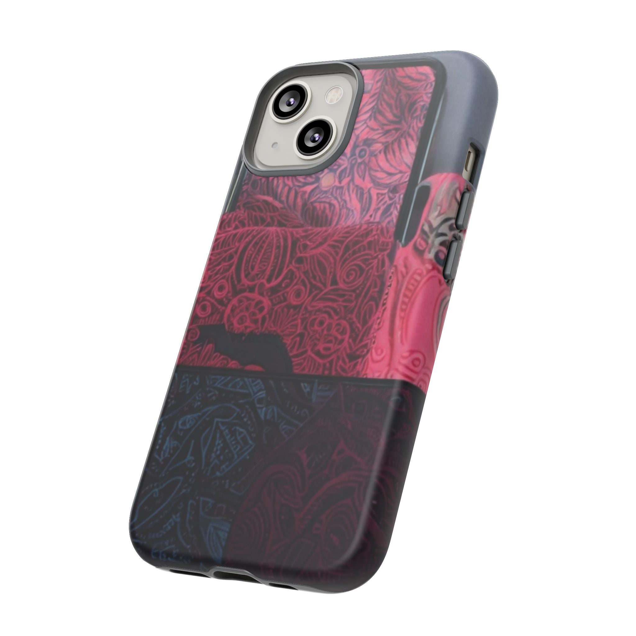 Floral Patchwork Tough Phone Case — Pink & Navy Doodle Design