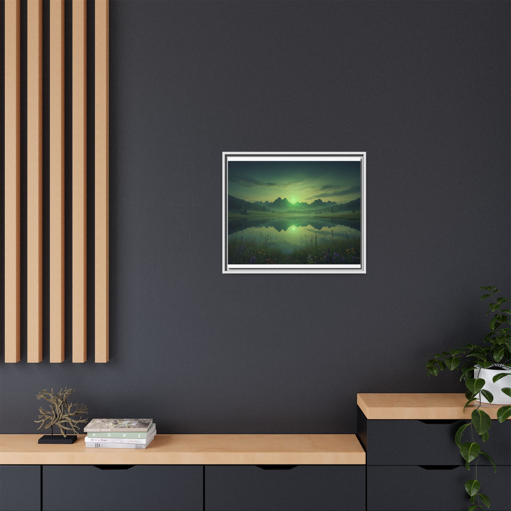 Framed Matte Canvas Print — Serene Green Mountain Lake Landscape