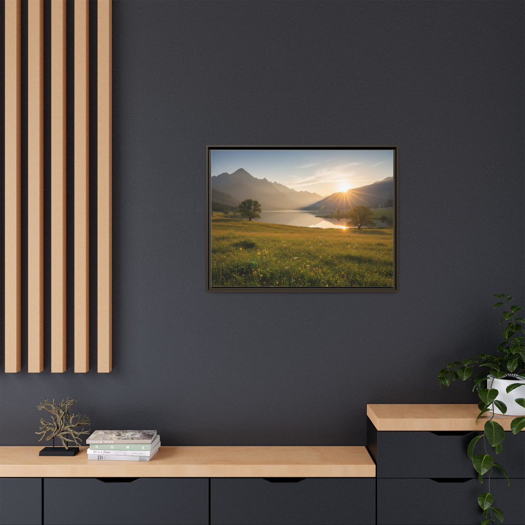 Sunrise Mountain Lake Matte Canvas — Framed Landscape Wall Art