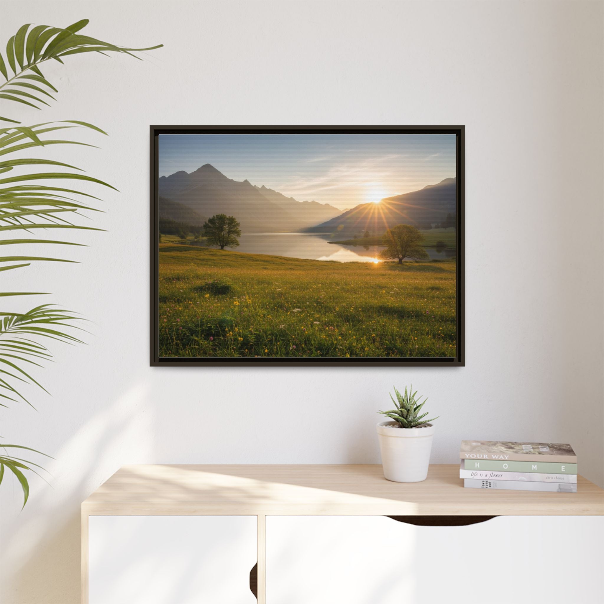 Sunrise Mountain Lake Matte Canvas — Framed Landscape Wall Art