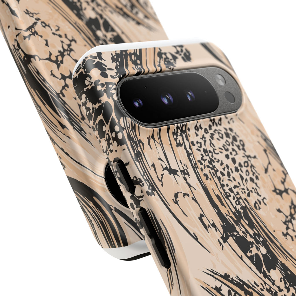 Abstract Brushstroke Phone Case — Neutral Beige & Black Artistic Protective Cover