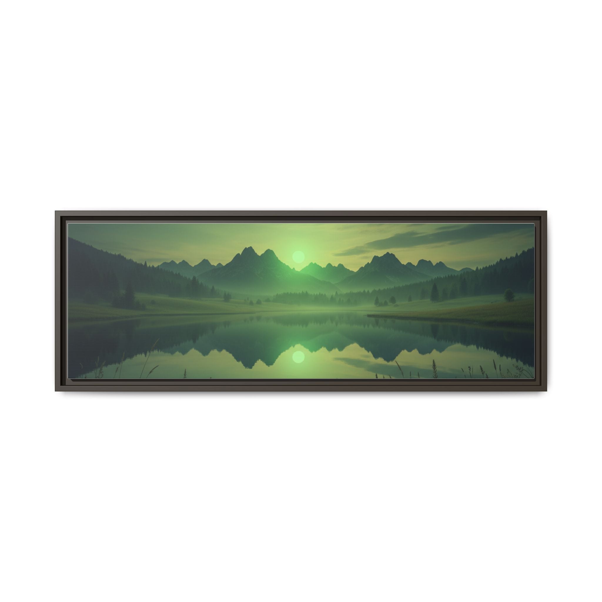 Framed Matte Canvas Print — Serene Green Mountain Lake Landscape