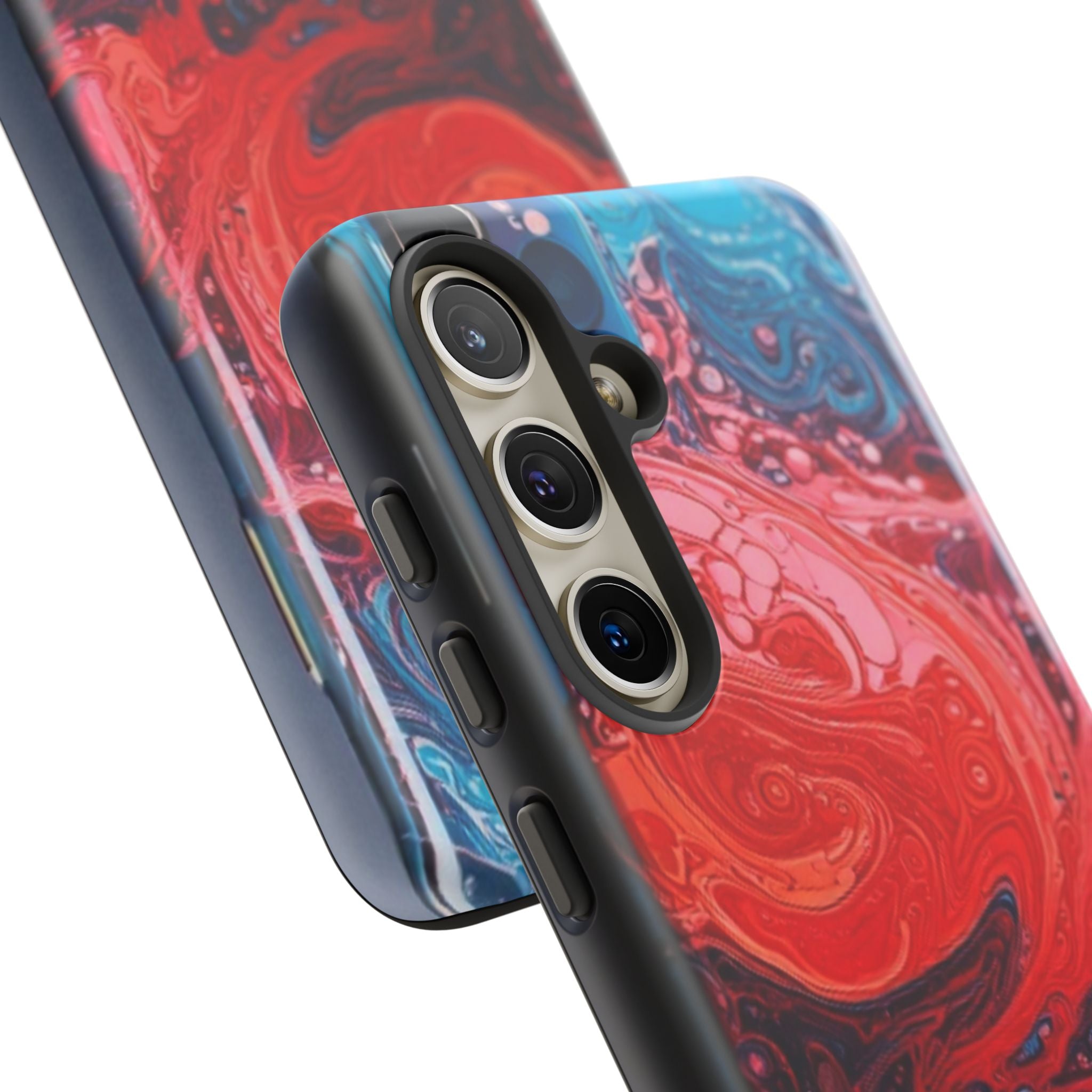 Abstract Red & Blue Swirl Tough Phone Case — Protective iPhone Cover with Fluid Art Design