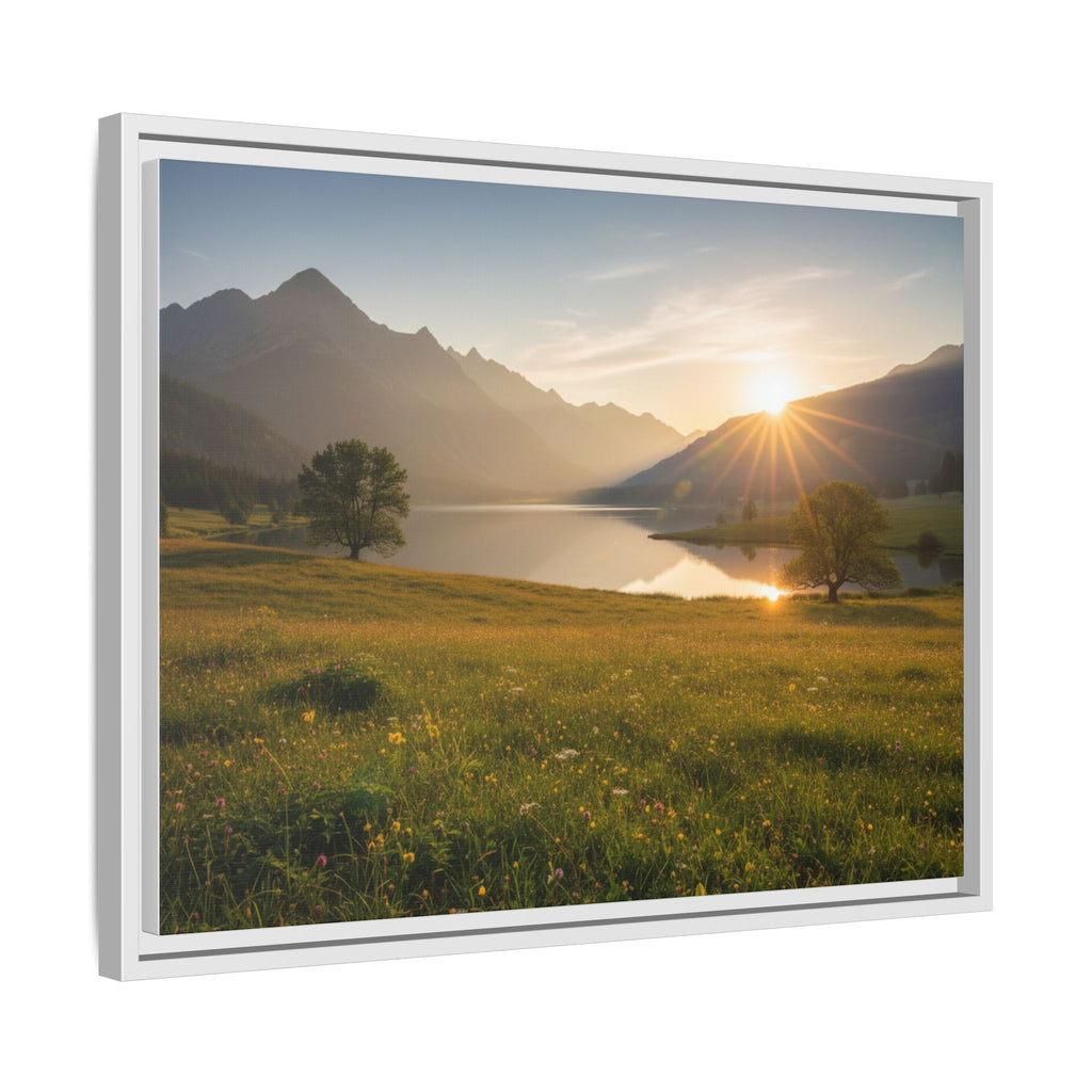 Sunrise Mountain Lake Matte Canvas — Framed Landscape Wall Art
