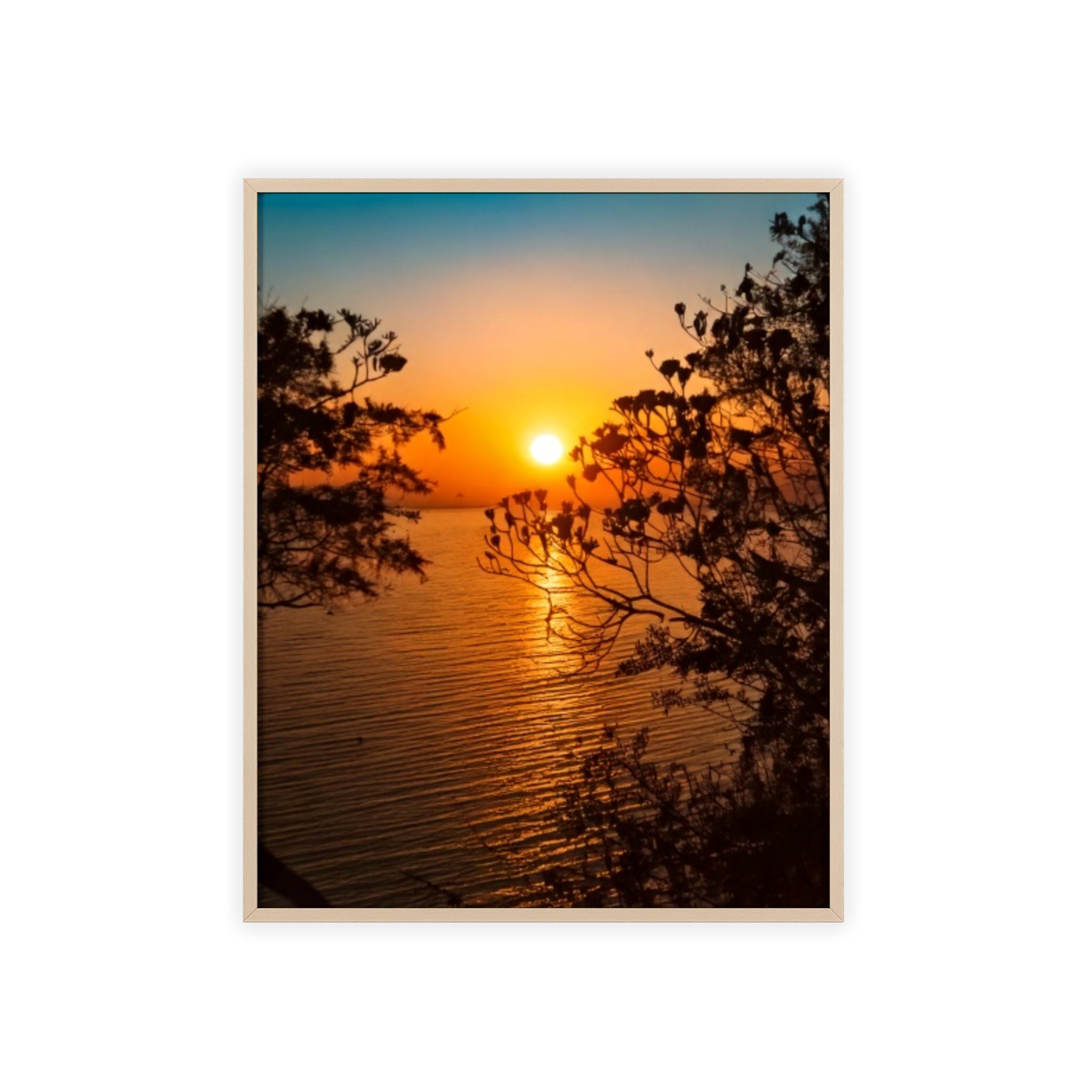 Sunset Coastal Poster with Wooden Frame — Framed Beach Wall Art