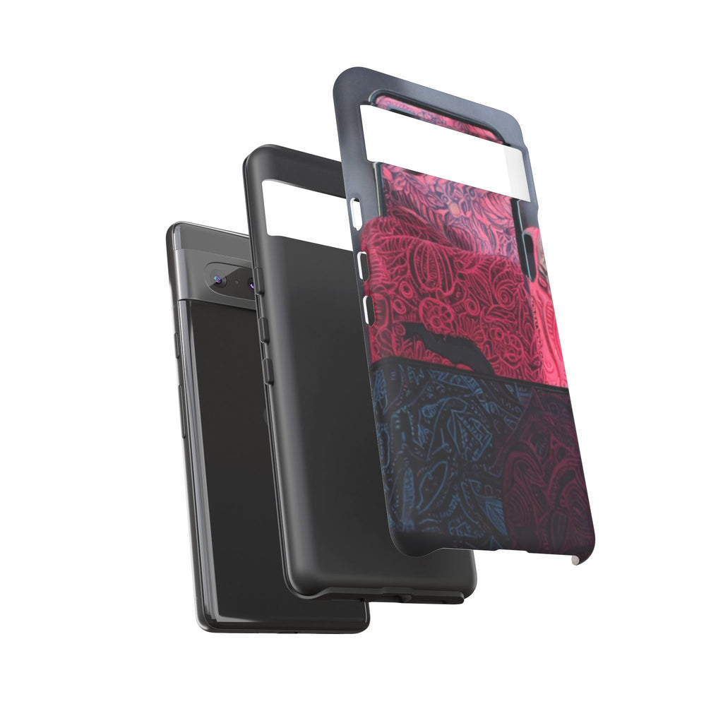 Floral Patchwork Tough Phone Case — Pink & Navy Doodle Design