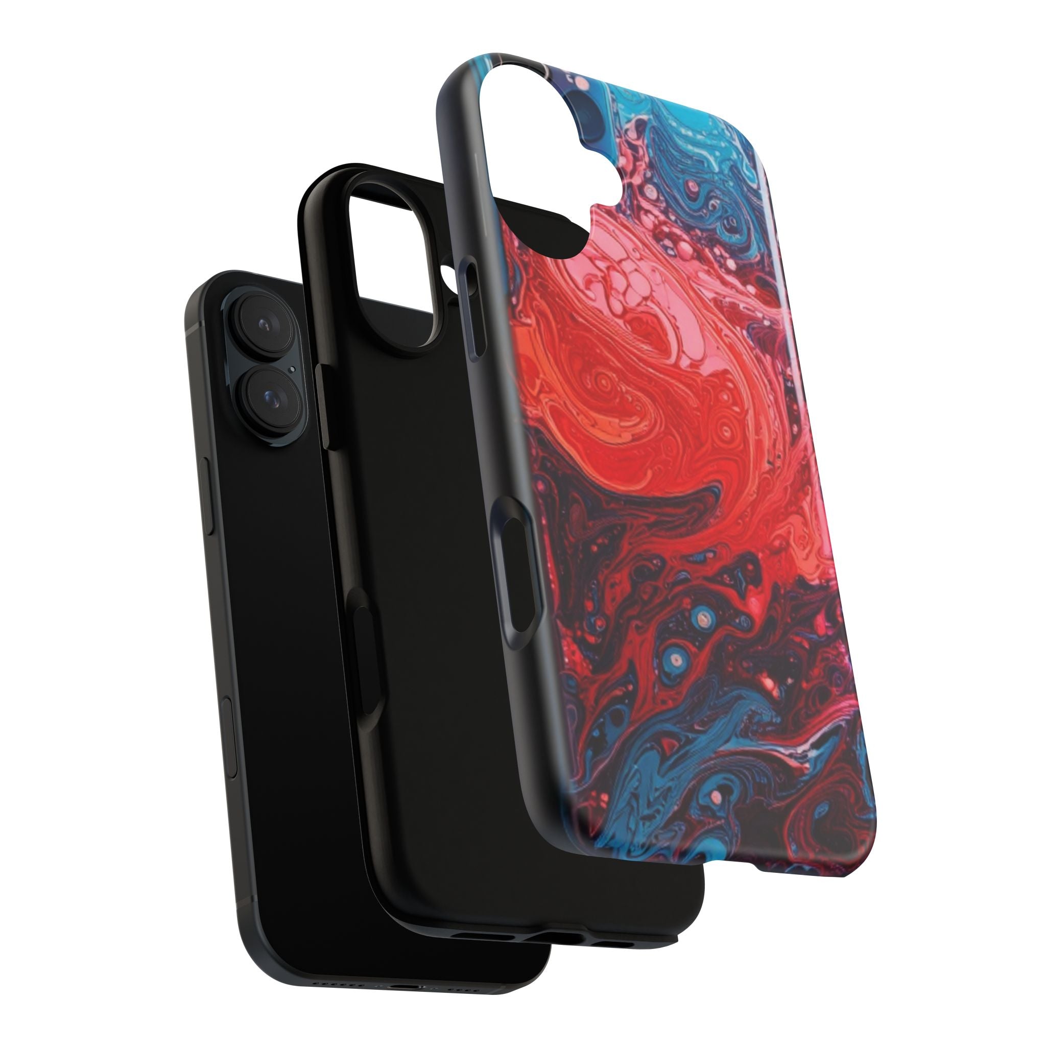 Abstract Red & Blue Swirl Tough Phone Case — Protective iPhone Cover with Fluid Art Design