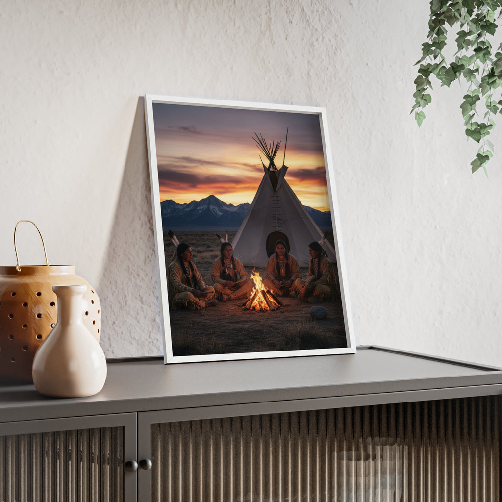 Framed Campfire Teepee Poster — Native Gathering Wall Art