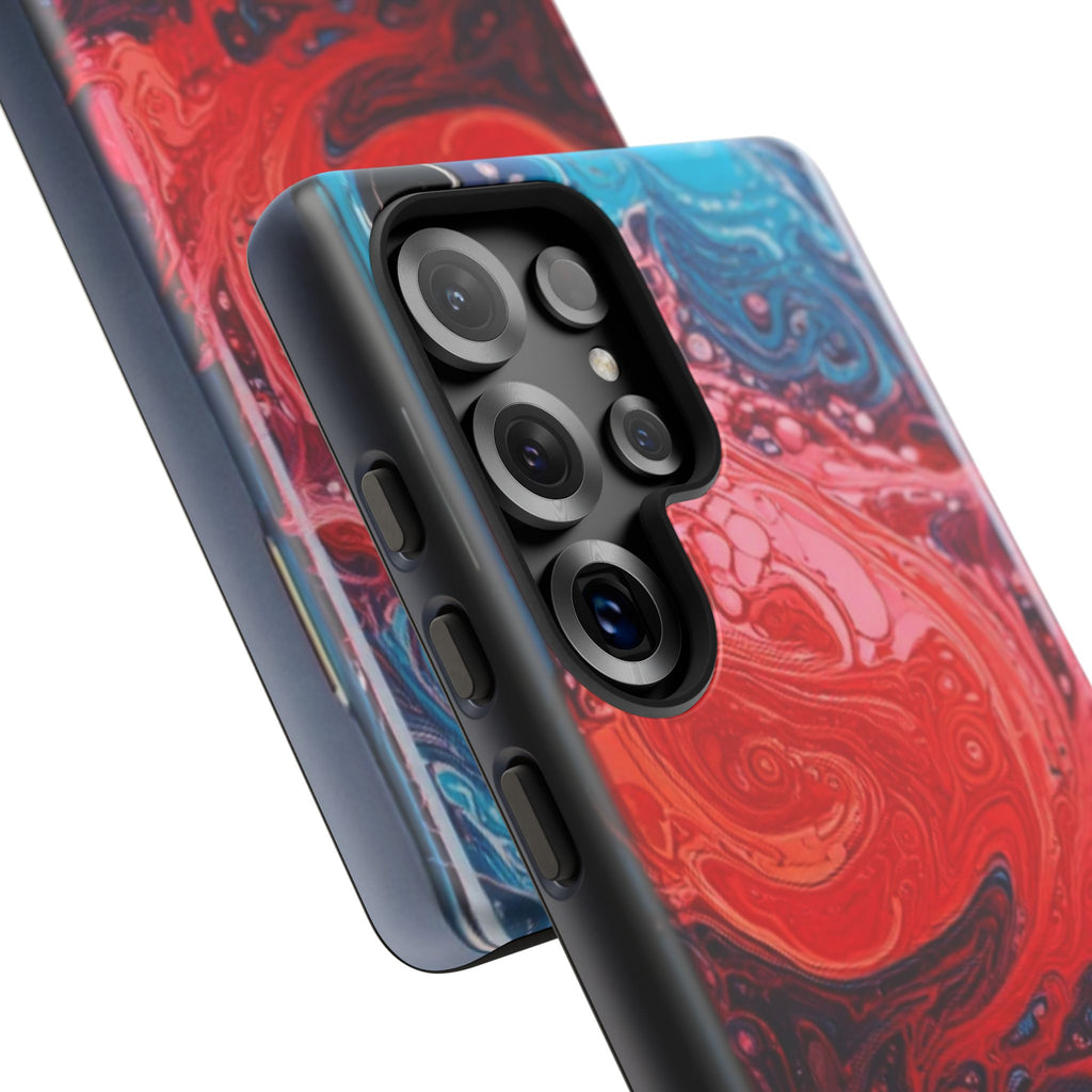 Abstract Red & Blue Swirl Tough Phone Case — Protective iPhone Cover with Fluid Art Design