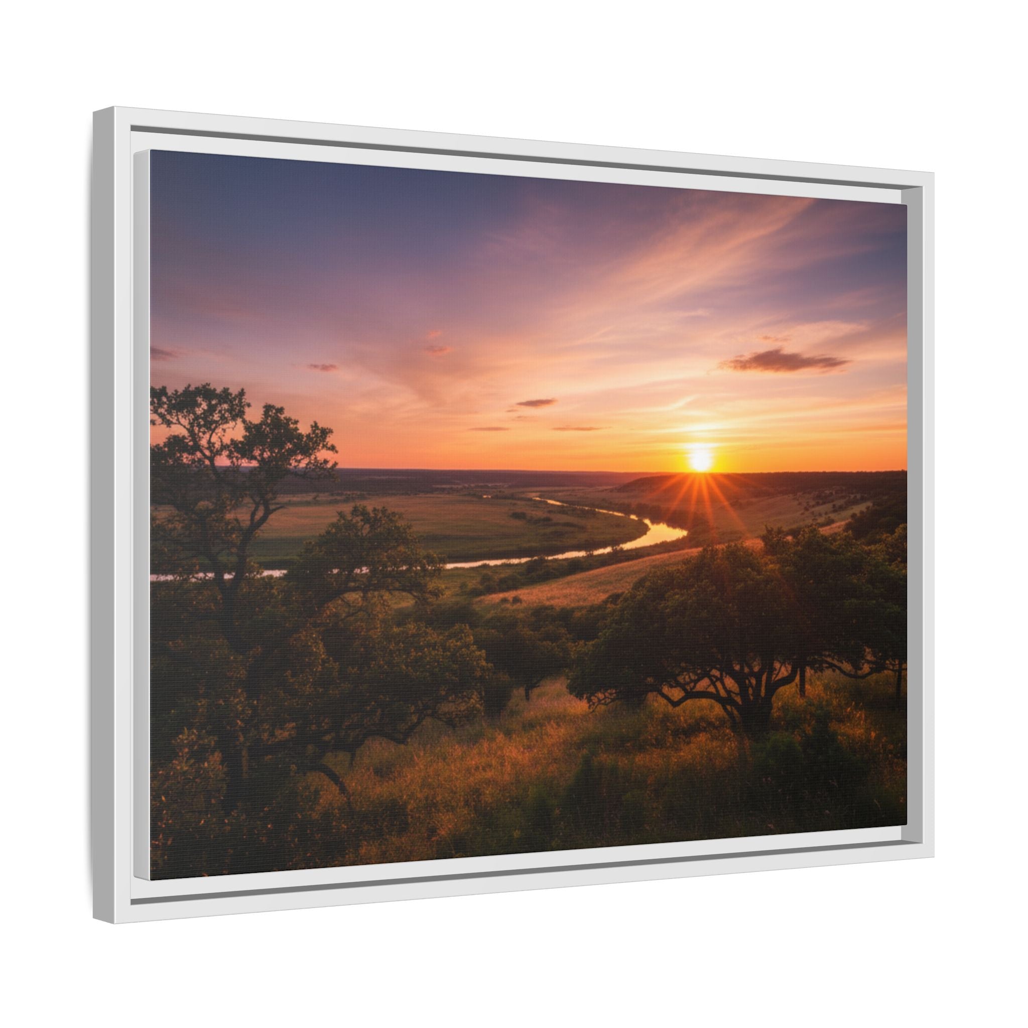 Sunset River Matte Canvas Framed Wall Art