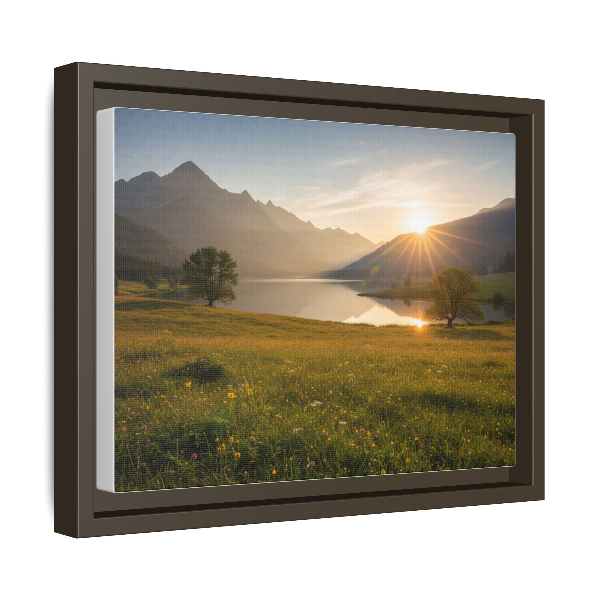 Sunrise Mountain Lake Matte Canvas — Framed Landscape Wall Art
