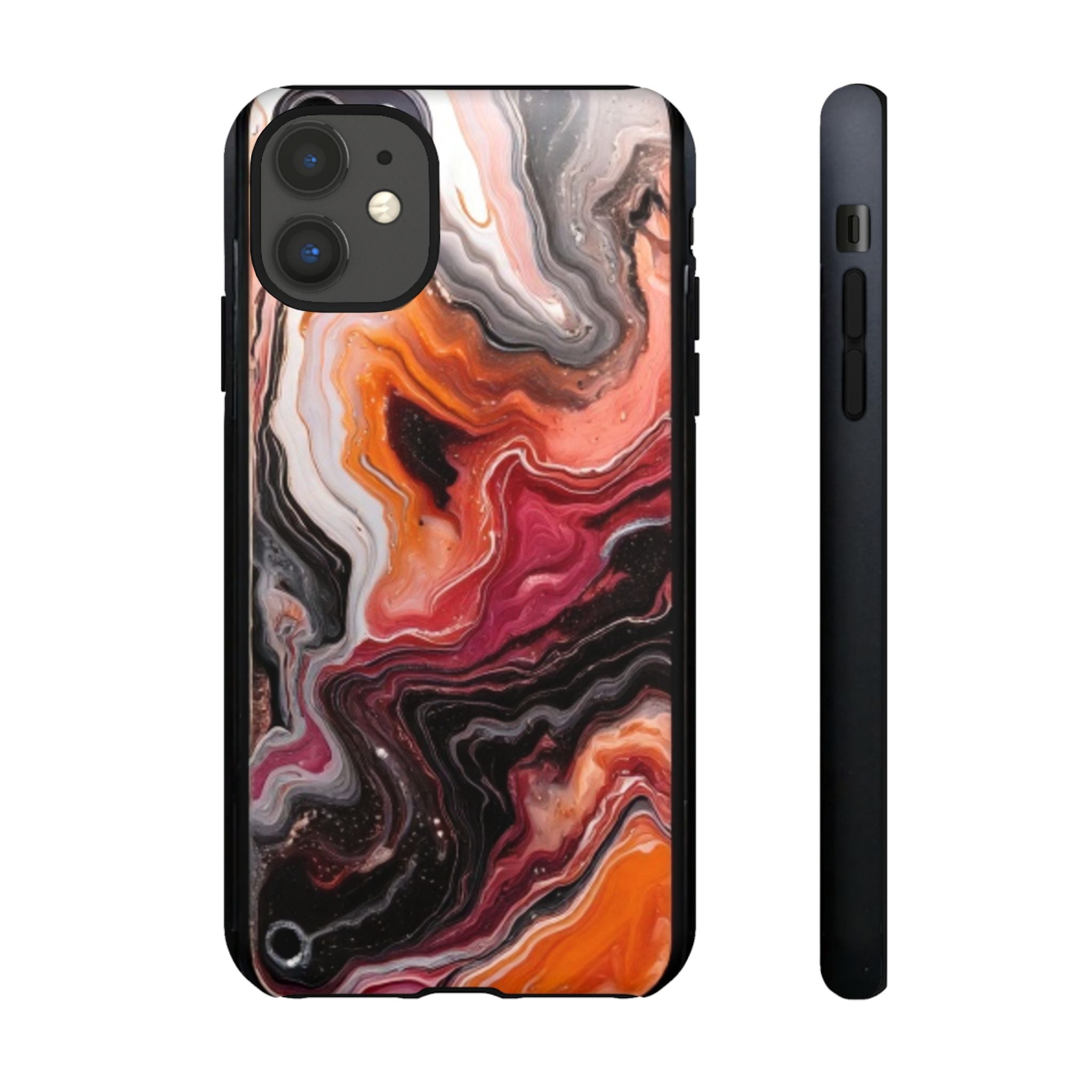 Marble Swirl Tough Phone Case — Orange Red Abstract Protective Cover