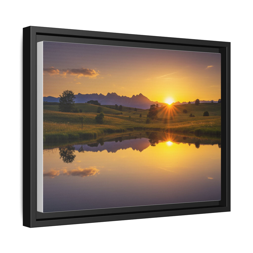 Framed Matte Canvas Sunset Landscape — Serene Lake Reflection Wall Art