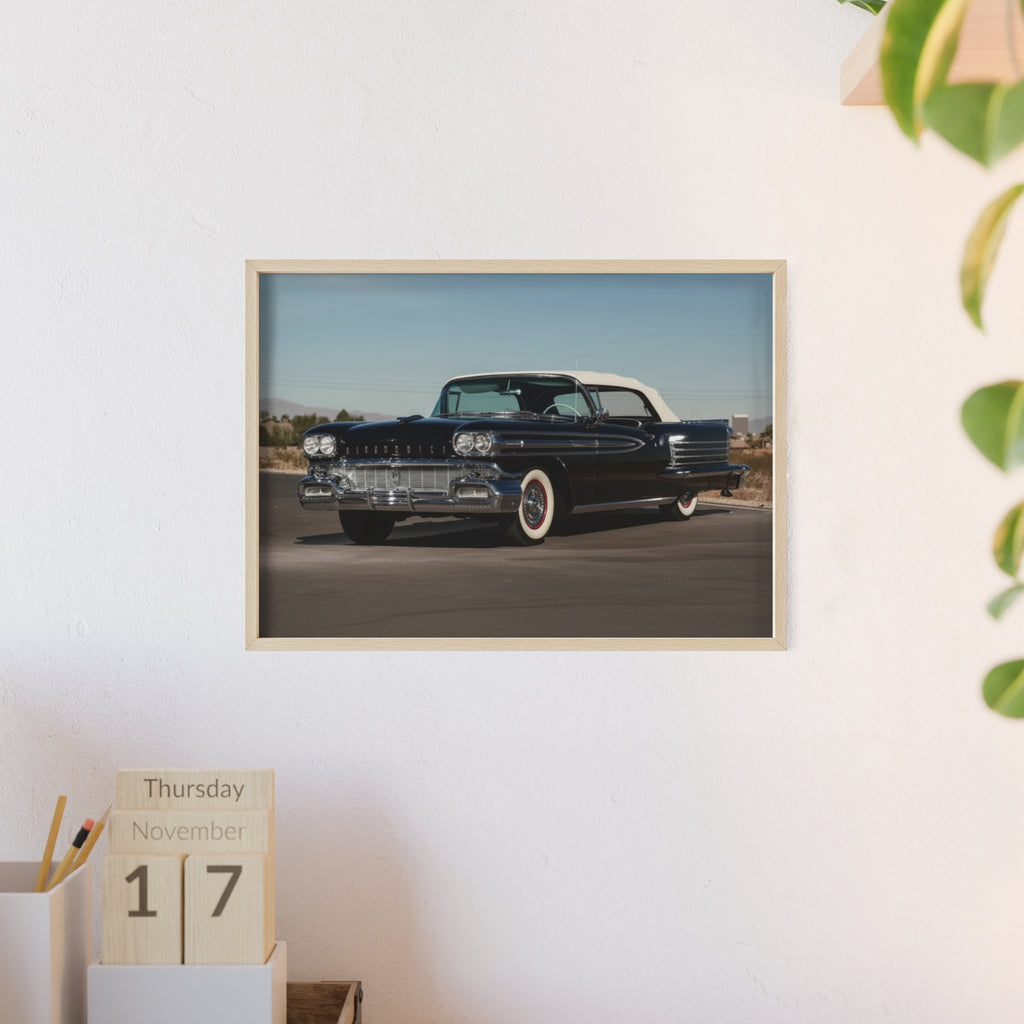 Vintage Black Classic Car Poster with Wooden Frame — Retro Automobile Wall Art