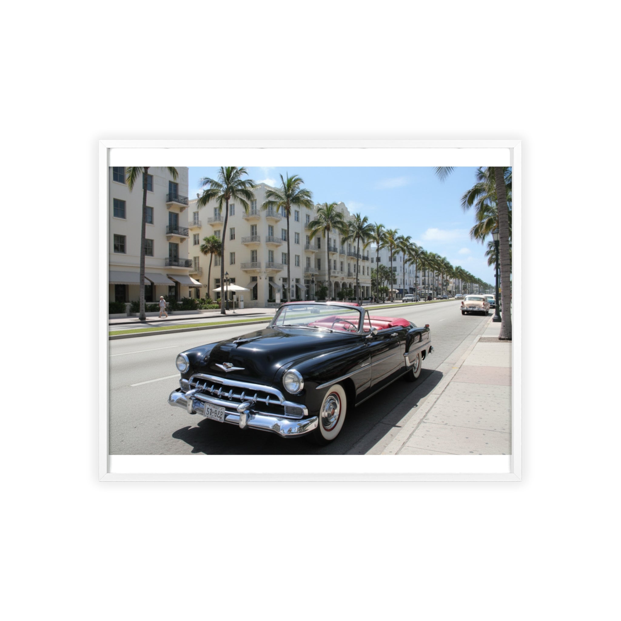Vintage Convertible on Ocean Drive Framed Poster – Retro Classic Car Wall Art