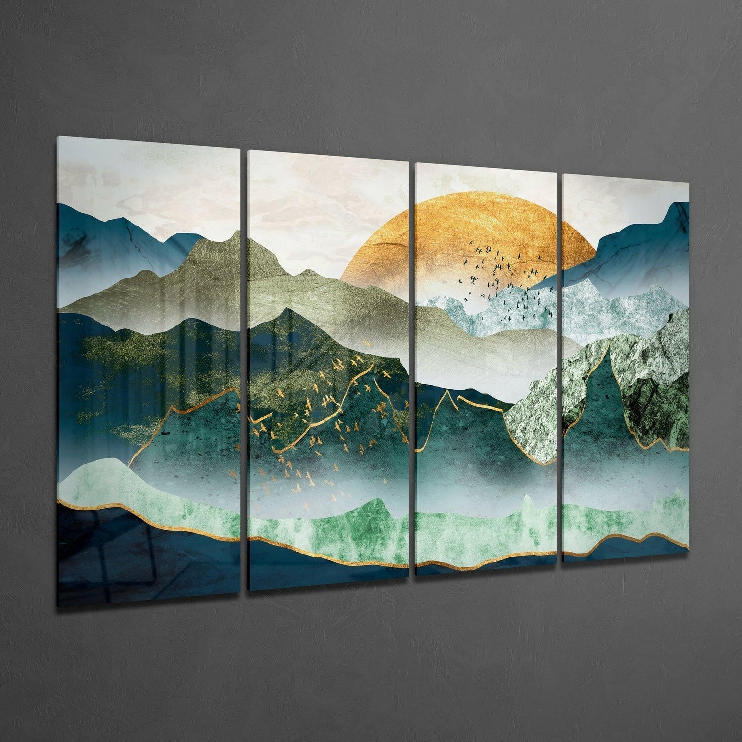 Japanese Sunset 4 Pieces Mega Glass Wall Art (59"x36")-1