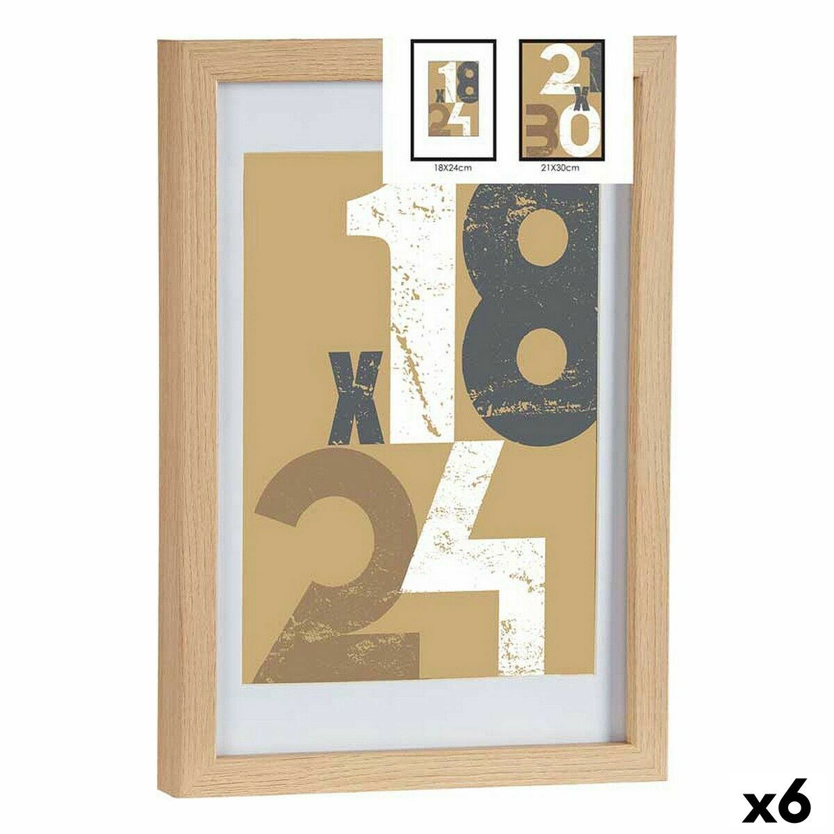 Photo frame Gift Decor Natural Glass MDF Wood (6 Units)-0
