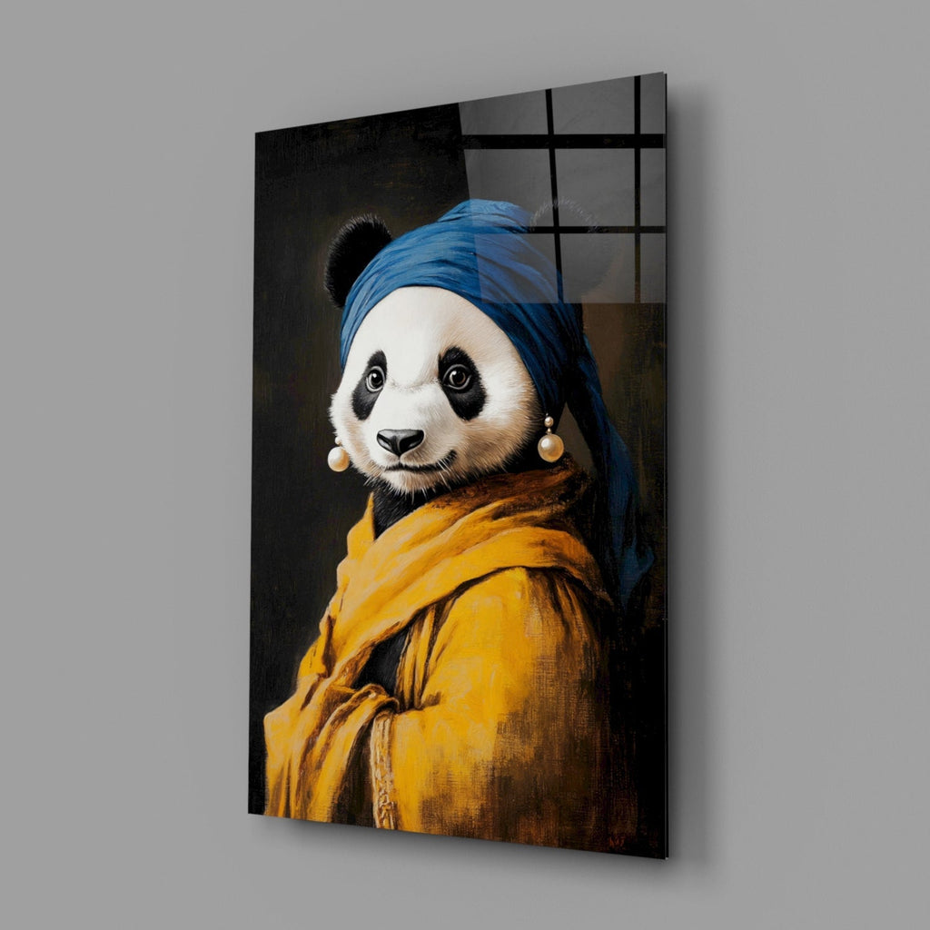 Panda with a Pearl Earring Glass Wall Art || Designer Collection-1