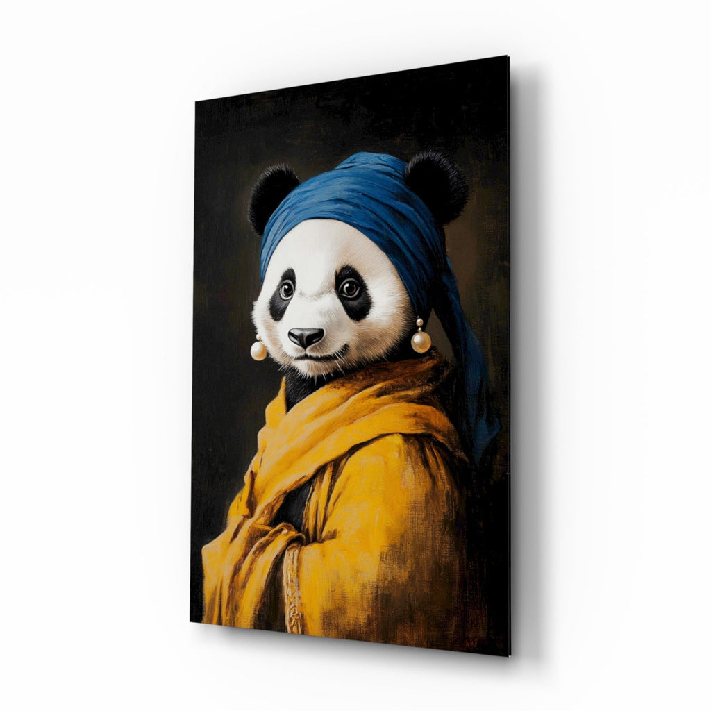 Panda with a Pearl Earring Glass Wall Art || Designer Collection-0