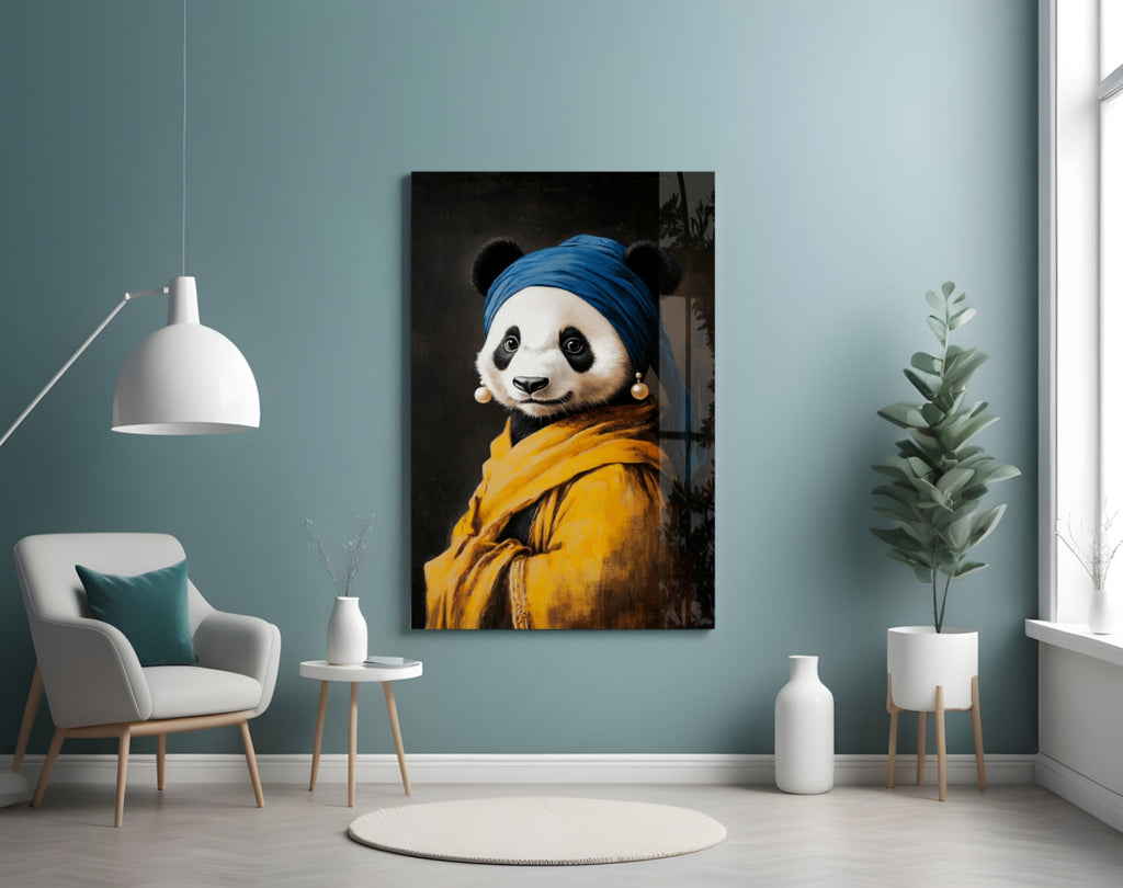 Panda with a Pearl Earring Glass Wall Art || Designer Collection-3