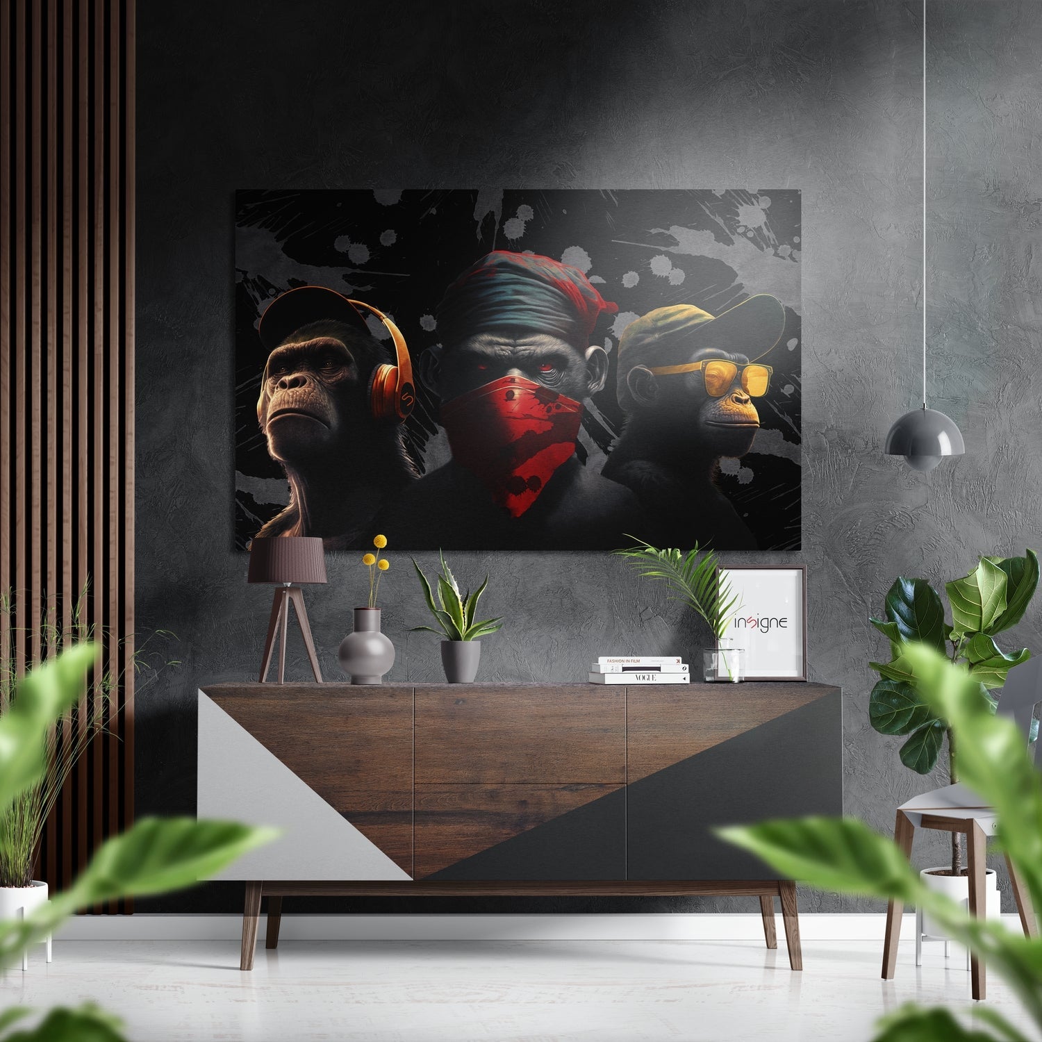 3 Wise Monkeys Brushed Aluminum Dibond Wall Art-0