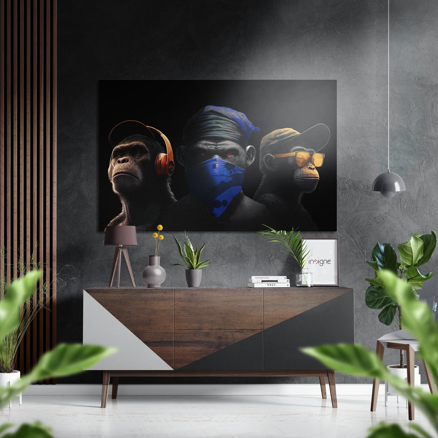 3 Wise Monkeys Brushed Aluminum Dibond Wall Art-0