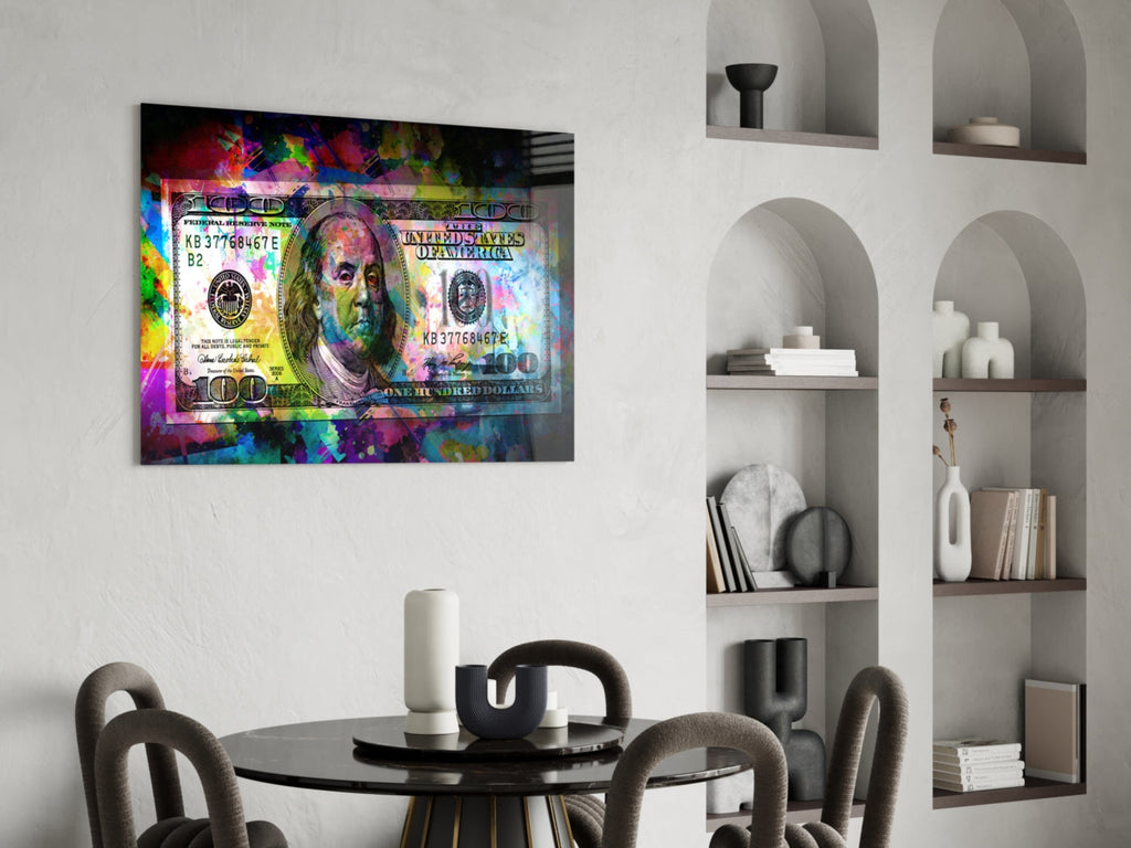 100 Dollars Glass Wall Art-4