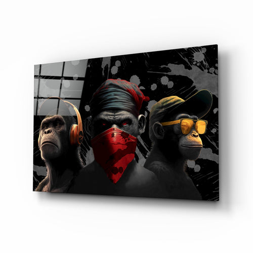 3 Wise Monkeys Glass Wall Art  || Designer Collection-0